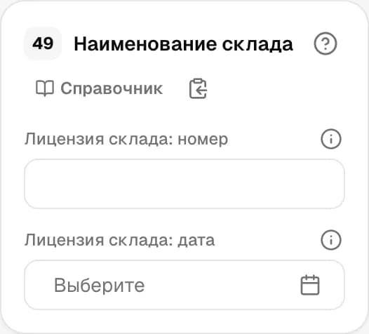 Графа 49. Наименование склада